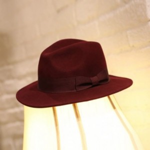 Fedoras Women's 100% Wool Felt Hat Jazz Hat Cowboy Hat with Big Bowknot - Burgundy - CD125MDB0HD $39.05