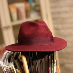 Fedoras Women's 100% Wool Felt Hat Jazz Hat Cowboy Hat with Big Bowknot - Burgundy - CD125MDB0HD $39.05