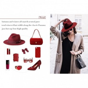 Fedoras Women's 100% Wool Felt Hat Jazz Hat Cowboy Hat with Big Bowknot - Burgundy - CD125MDB0HD $39.05