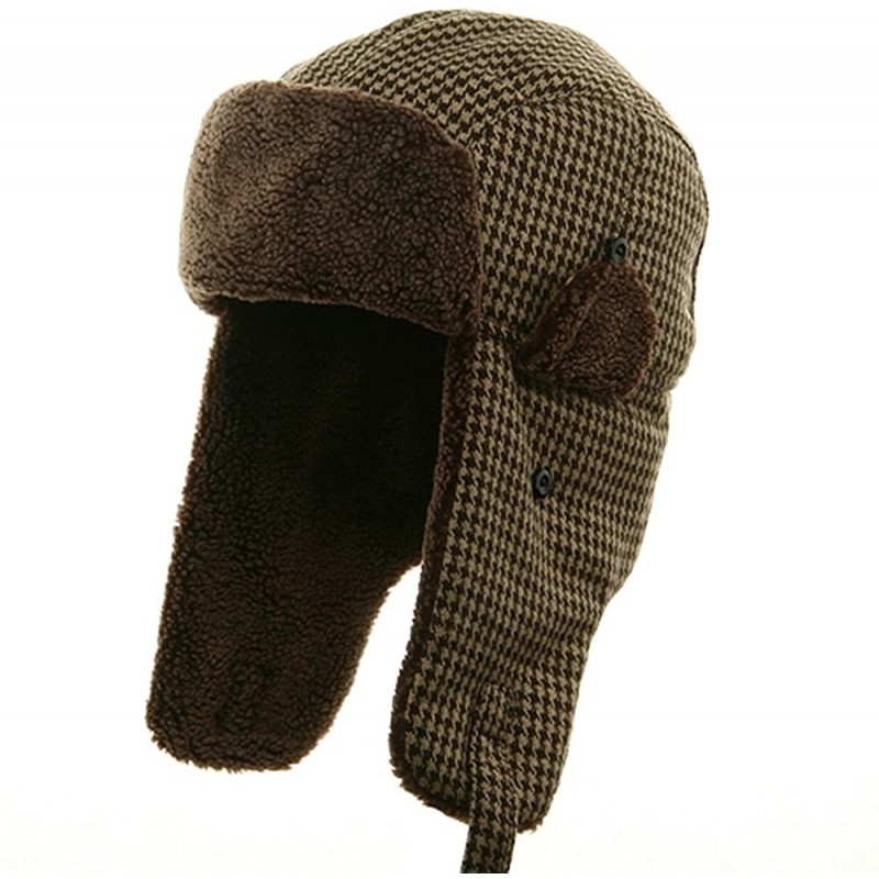 Bomber Hats Big Size Tweed Sherpa Lining Trooper Hat - Brown - CL113XWJ2RL $23.09