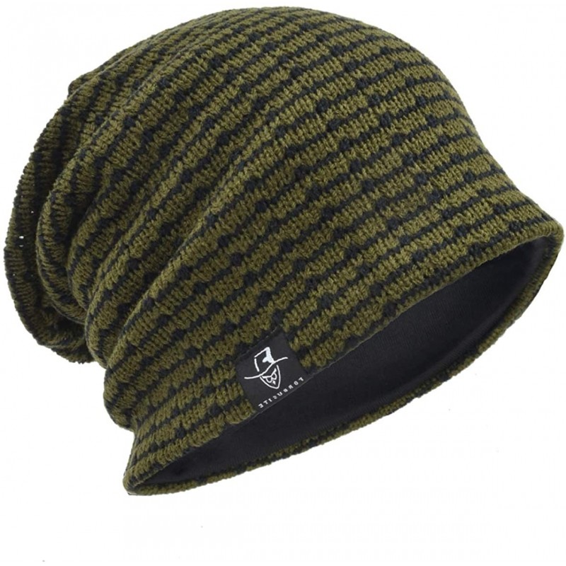 Skullies & Beanies Slouchy Knitted Baggy Beanie Hat Crochet Stripe Summer Dread Caps Oversized for Men-B318 - B5011-green - C...