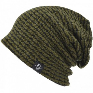 Skullies & Beanies Slouchy Knitted Baggy Beanie Hat Crochet Stripe Summer Dread Caps Oversized for Men-B318 - B5011-green - C...