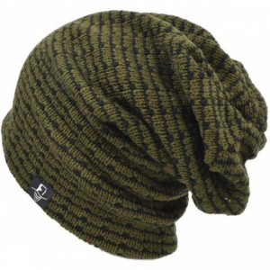 Skullies & Beanies Slouchy Knitted Baggy Beanie Hat Crochet Stripe Summer Dread Caps Oversized for Men-B318 - B5011-green - C...