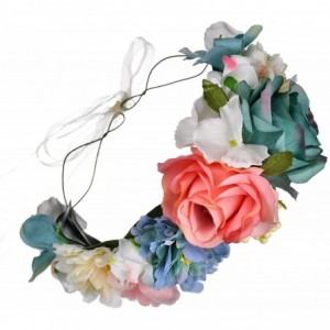 Headbands Beautiful Women's Floral Crown Hair Accessory Flower Crown Flower Headband - Tiffany Blue Coral Ivory - C918NGC68XU...