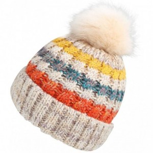 Skullies & Beanies Women's Thick Cushion Winter Slouchy Knitted Hat Cable Knit Pom Beanie Cap - Beige - CU192SO4W88 $7.71