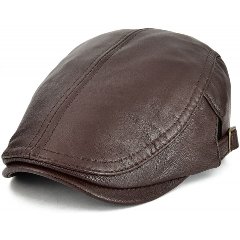 Newsboy Caps Men Women Adjustable Genuine Leather Ivy Cap Newsboy Hat 121 - Brown - CP17YXYM7WA $27.21