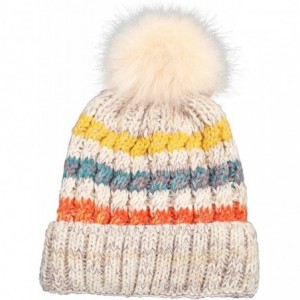 Skullies & Beanies Women's Thick Cushion Winter Slouchy Knitted Hat Cable Knit Pom Beanie Cap - Beige - CU192SO4W88 $7.71