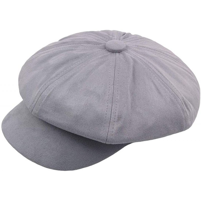 Berets Octagonal Beret Suede Newsboy Baker Cap Women - Gray - C518TGH0O48 $8.50