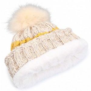 Skullies & Beanies Women's Thick Cushion Winter Slouchy Knitted Hat Cable Knit Pom Beanie Cap - Beige - CU192SO4W88 $7.71