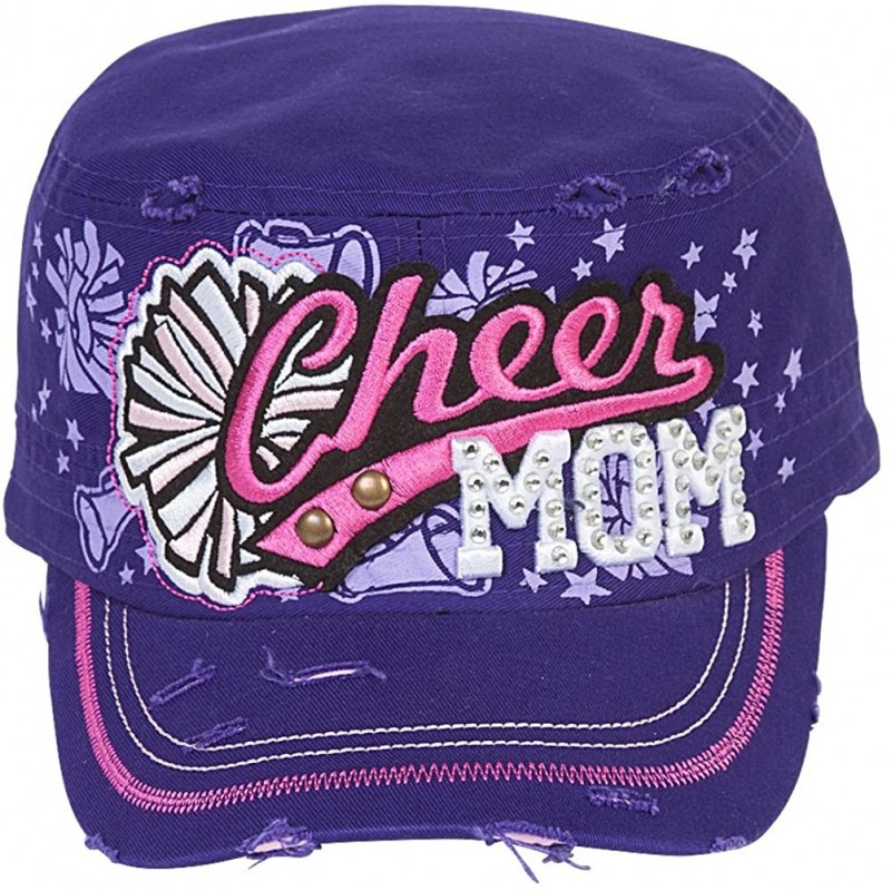 Newsboy Caps Sports Mom Distressed Adjustable Cadet Cap - Purple - Cheer Mom - CB17XWCEGKE $12.54