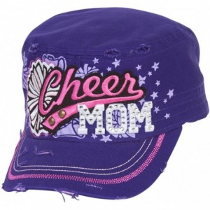 Newsboy Caps Sports Mom Distressed Adjustable Cadet Cap - Purple - Cheer Mom - CB17XWCEGKE $12.54