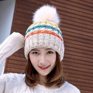 Skullies & Beanies Women's Thick Cushion Winter Slouchy Knitted Hat Cable Knit Pom Beanie Cap - Beige - CU192SO4W88 $7.71