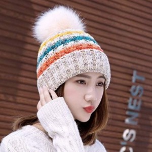 Skullies & Beanies Women's Thick Cushion Winter Slouchy Knitted Hat Cable Knit Pom Beanie Cap - Beige - CU192SO4W88 $7.71