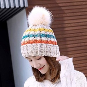 Skullies & Beanies Women's Thick Cushion Winter Slouchy Knitted Hat Cable Knit Pom Beanie Cap - Beige - CU192SO4W88 $7.71