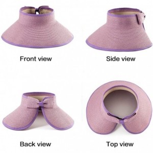 Visors Foldable Sun Visors for Women - Beach Hat Wide Brim Sun Hat Roll-Up Straw Hat - C518WQEETO6 $11.58