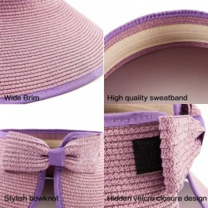 Visors Foldable Sun Visors for Women - Beach Hat Wide Brim Sun Hat Roll-Up Straw Hat - C518WQEETO6 $11.58