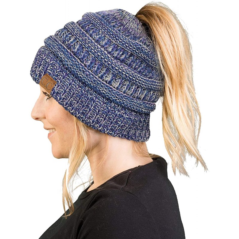 Skullies & Beanies Messy Bun Womens Winter Knit Hat Beanie Tail - Purple 2 - C312O29L4EE $13.31