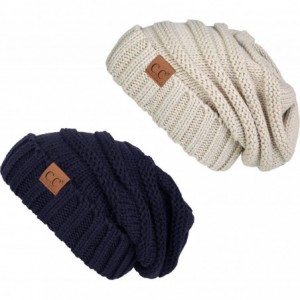 Skullies & Beanies Oversized Beanie Bundle - Navy & Beige (2 Pack) - CX18NK3G7AI $19.60