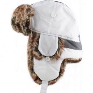 Bomber Hats Safety Reflective Faux Fur Aviator Kids Adult Trapper Hat Snow Ski Trooper Winter Cap - White - CT18IAYZRML $13.04