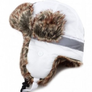 Bomber Hats Safety Reflective Faux Fur Aviator Kids Adult Trapper Hat Snow Ski Trooper Winter Cap - White - CT18IAYZRML $13.04