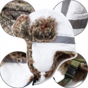 Bomber Hats Safety Reflective Faux Fur Aviator Kids Adult Trapper Hat Snow Ski Trooper Winter Cap - White - CT18IAYZRML $13.04