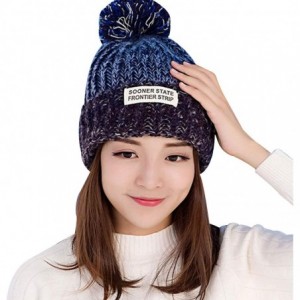 Skullies & Beanies Women Winter Knit Beanie- Thickened Windproof Hat- Warm Lining Trendy Warm Cap - Navy Blue - CR18AUSLZL2 $...