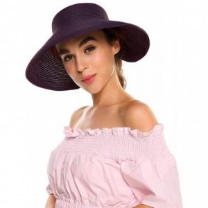 Sun Hats Womens Sun Visor Hat- Foldable Straw Sun Hat with Cute Bowtie - Purple - C61943HL3NL $19.64