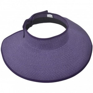 Sun Hats Womens Sun Visor Hat- Foldable Straw Sun Hat with Cute Bowtie - Purple - C61943HL3NL $9.95