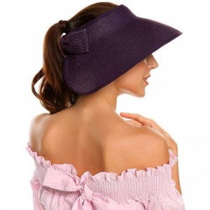 Sun Hats Womens Sun Visor Hat- Foldable Straw Sun Hat with Cute Bowtie - Purple - C61943HL3NL $9.95