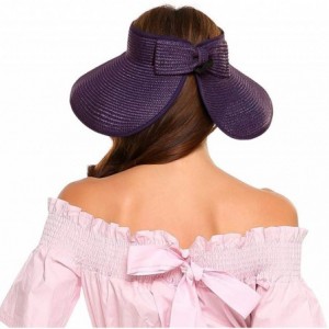 Sun Hats Womens Sun Visor Hat- Foldable Straw Sun Hat with Cute Bowtie - Purple - C61943HL3NL $9.95