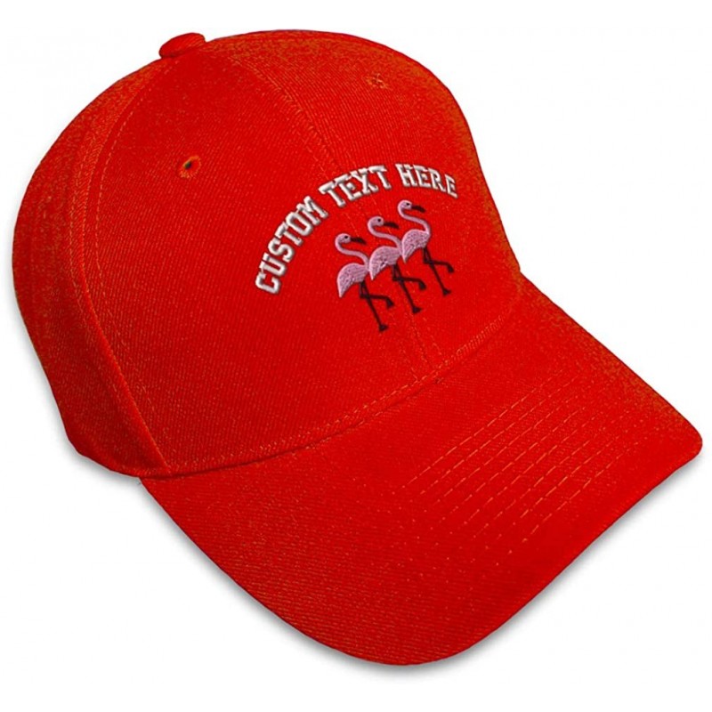 Baseball Caps Custom Baseball Cap Pink Flamingos Embroidery Acrylic Dad Hats for Men & Women - Red - CO18SDKQWET $22.37