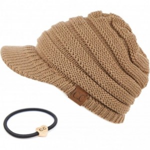 Skullies & Beanies Hatsandscarf Exclusives Women's Ribbed Knit Hat with Brim (YJ-131) - Camel With Ponytail Holder - CM18XEED...