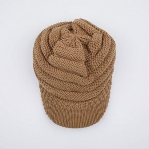 Skullies & Beanies Hatsandscarf Exclusives Women's Ribbed Knit Hat with Brim (YJ-131) - Camel With Ponytail Holder - CM18XEED...