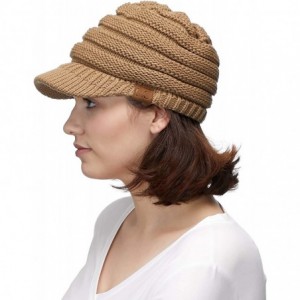 Skullies & Beanies Hatsandscarf Exclusives Women's Ribbed Knit Hat with Brim (YJ-131) - Camel With Ponytail Holder - CM18XEED...