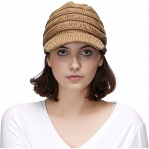 Skullies & Beanies Hatsandscarf Exclusives Women's Ribbed Knit Hat with Brim (YJ-131) - Camel With Ponytail Holder - CM18XEED...