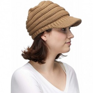 Skullies & Beanies Hatsandscarf Exclusives Women's Ribbed Knit Hat with Brim (YJ-131) - Camel With Ponytail Holder - CM18XEED...