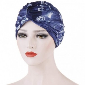Skullies & Beanies Fashion Women Print India Hat Muslim Ruffle Cancer Chemo Beanie Turban Wrap Cap 2019 New - Navy - CU18WNG9...