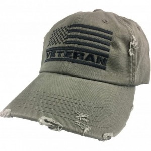 Baseball Caps Veteran American Flag Hat- Olive Green All Black Stitching USA OIF Vietnam Combat Olive drab Distressed Cap - C...