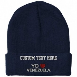 Skullies & Beanies Custom Beanie for Men & Women Yo Amo Venezuela Embroidery Acrylic Skull Cap Hat - Navy - CL18ZWOC6IK $22.19