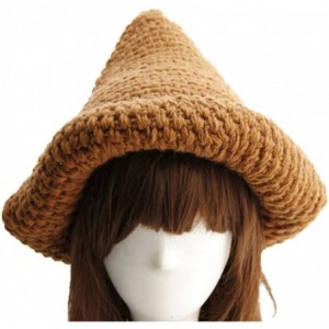 Skullies & Beanies Trendy XU Creative Women Pointy Hat Knitted Cap Warm Cone Witch Hat - Camel - CK129L8BUJN $17.03