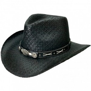 Cowboy Hats Jack Daniels Crisscross (JD03-705) - Shapeable Straw Cowboy Hat - Black - CE11GM2UEFD $92.96
