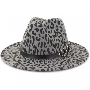 Fedoras Men & Women Vintage Wide Brim Fedora Hat with Belt Buckle - Leopard Belt-grey - CP18Y3QE4Q6 $25.41