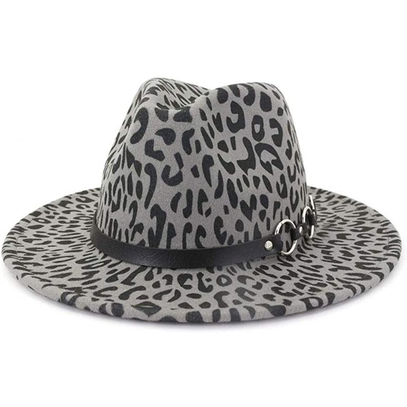 Fedoras Men & Women Vintage Wide Brim Fedora Hat with Belt Buckle - Leopard Belt-grey - CP18Y3QE4Q6 $25.41