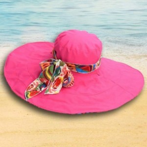 Sun Hats Women Print Two-Side Big Brim Straw Hat Sun Floppy Wide Brim Hats Beach Cap - Hot Pink - CC18NEE4TUH $7.31