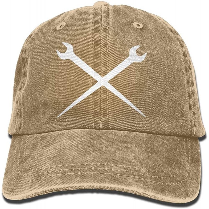 Baseball Caps Men&Women Adjustable Yarn-Dyed Denim Baseball Caps Ironworker Crossed Tools-1 Dad Hat - Natural - CP18I4X2SHL $...