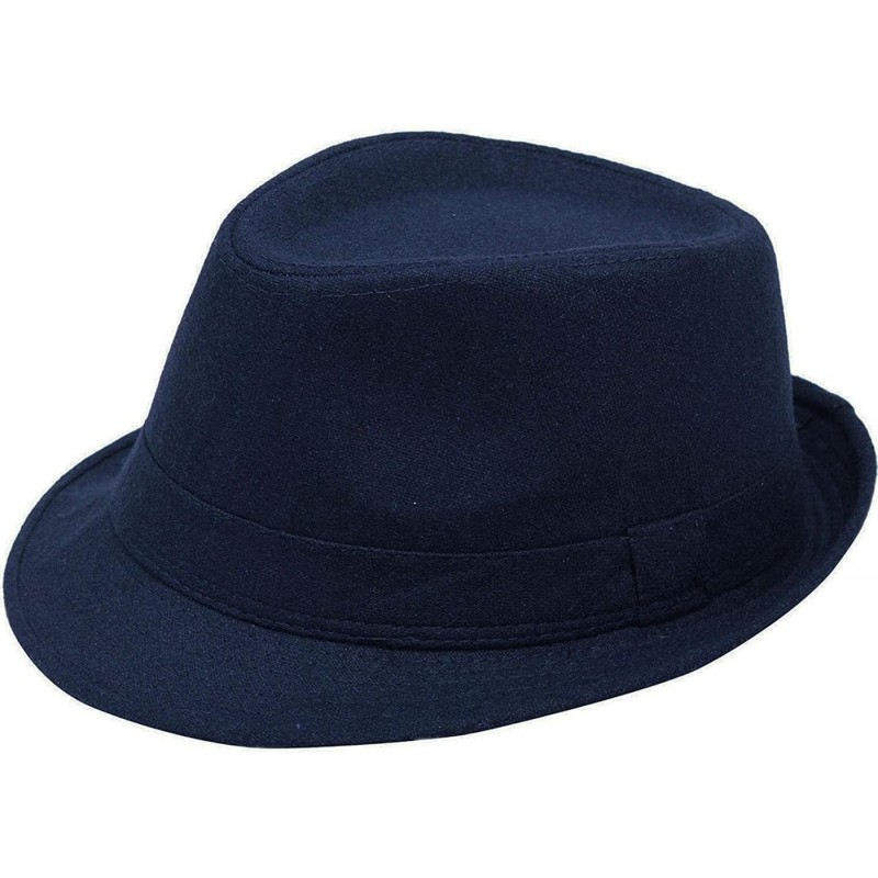 Fedoras Men's/Women's Cotton Blended Short Brim Fedora Hat Manhattan Hat - Navy - C518ILC7CCT $11.70