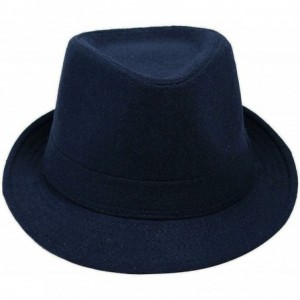 Fedoras Men's/Women's Cotton Blended Short Brim Fedora Hat Manhattan Hat - Navy - C518ILC7CCT $11.70