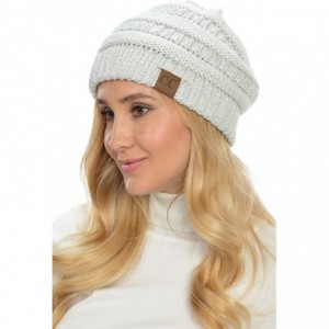 Skullies & Beanies USA Trendy Warm Chunky Soft Stretch Cable Knit Slouchy Beanie - Ivory/Metallic Silver - C712N33KHPV $19.44