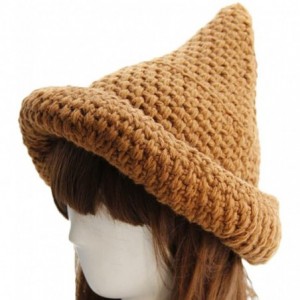 Skullies & Beanies Trendy XU Creative Women Pointy Hat Knitted Cap Warm Cone Witch Hat - Camel - CK129L8BUJN $31.16