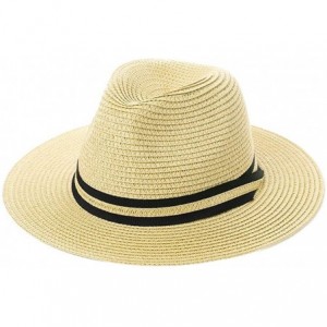 Fedoras Packable Straw Fedora Panama Sun Summer Beach Hat Cuban Trilby Men Women 55-61cm - 00714-natural - CR18QXYMLHS $20.18